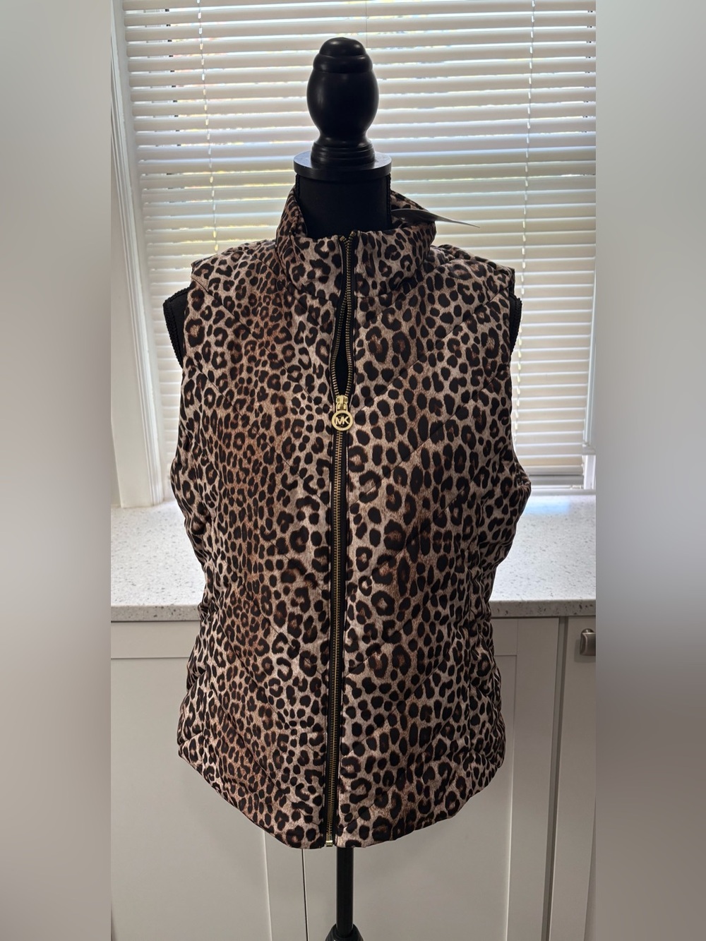 NWT Michael Kors Leopard-Print Quilted Vest in Brown and Black- size medium